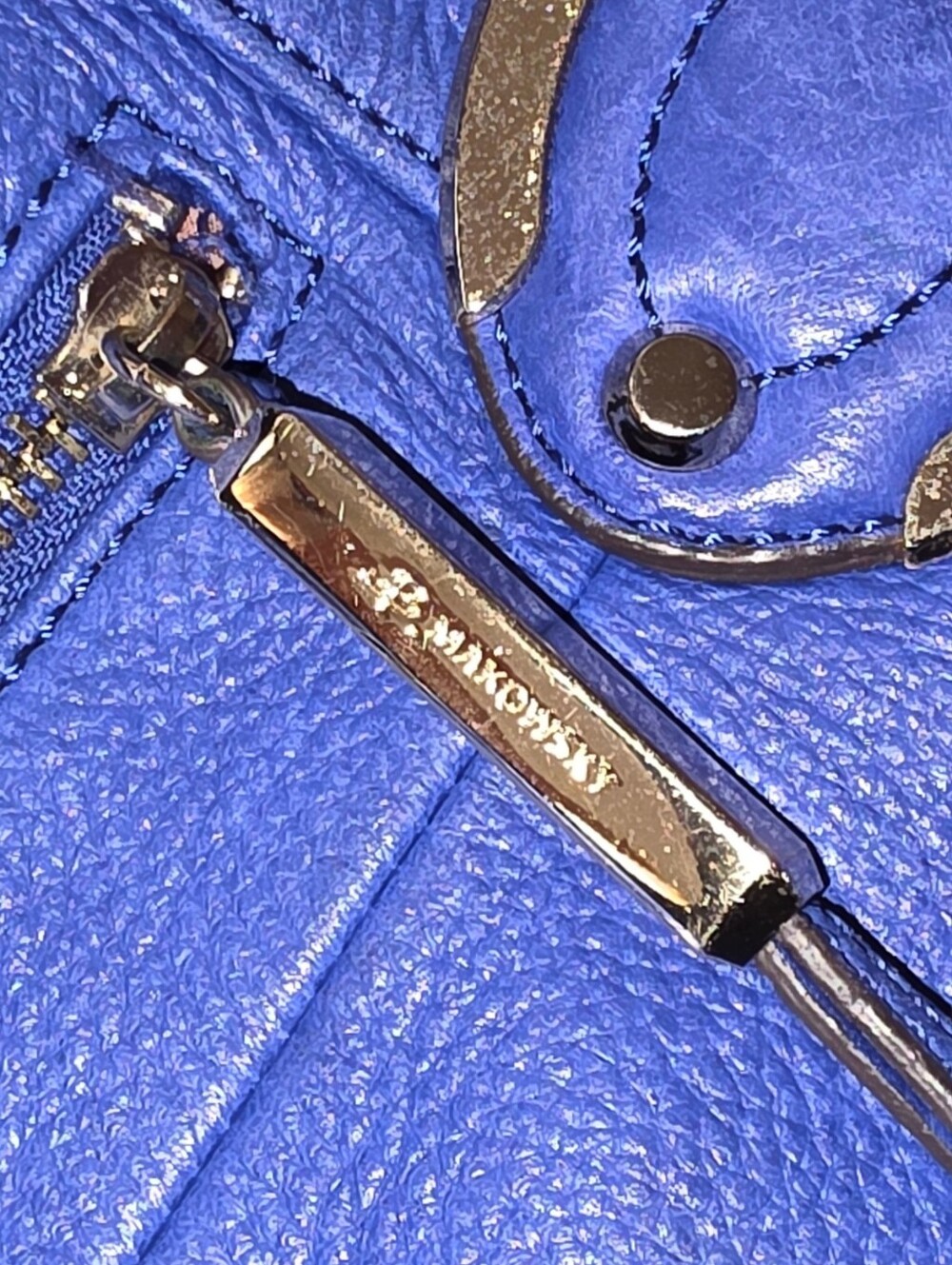B. Makowsky Genuine Leather Bag Blue Shoulder Bag - Picture 5 of 6